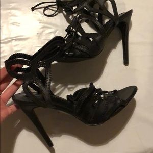 Zara Cutout Lace-Up Leather Heels